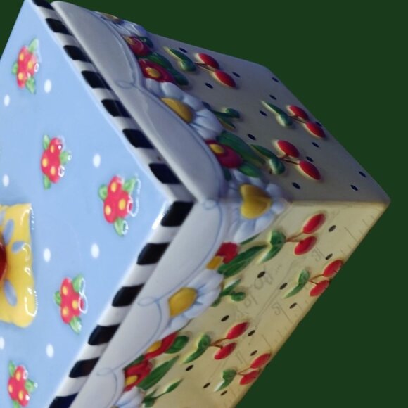 Mary Engelbreit Ceramic Floral & Cherry Design Canister With Lid - Picture 4 of 12